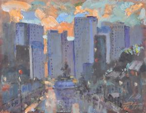 085 - "City at Evening" (1964) - 11"x14"